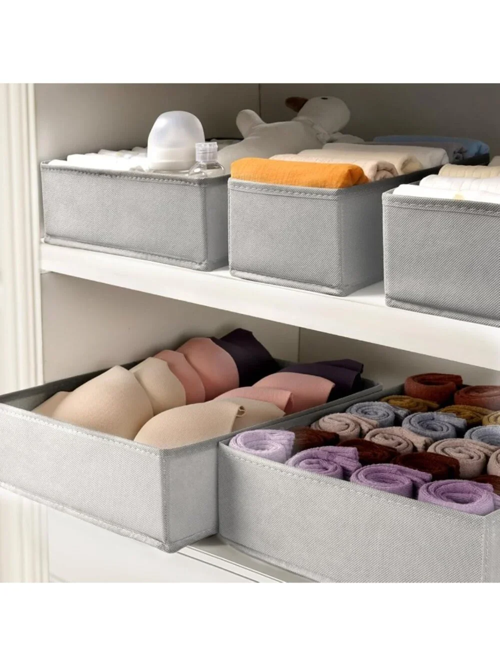 8 Pack Drawer Organizer Bins for Clothes, Socks & Baby Items - Foldable Storage - Picture 6 of 8